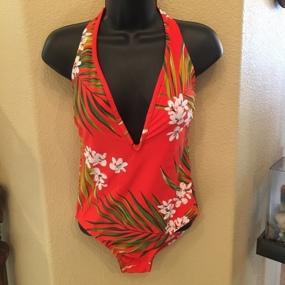 NWOT~KONA SOL Coral Floral Women One Piece Swimsuit Size Small